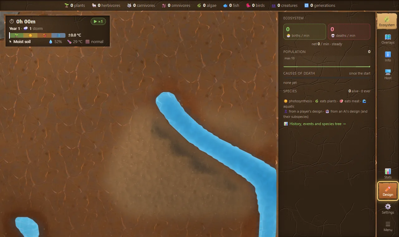 The game with the Design tab ringed in gold, at the bottom right