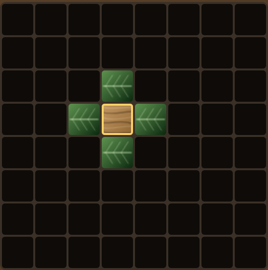 The Sprout's body in the designer grid: a root in the middle, a leaf on each side